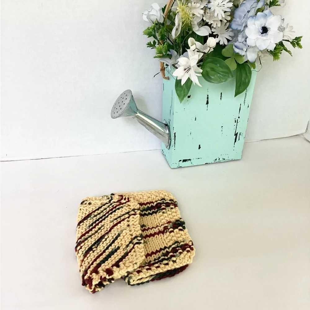 Baby Washcloth Hand Crafted Yellow Maroon Green Cotton Gift Bath Essentials